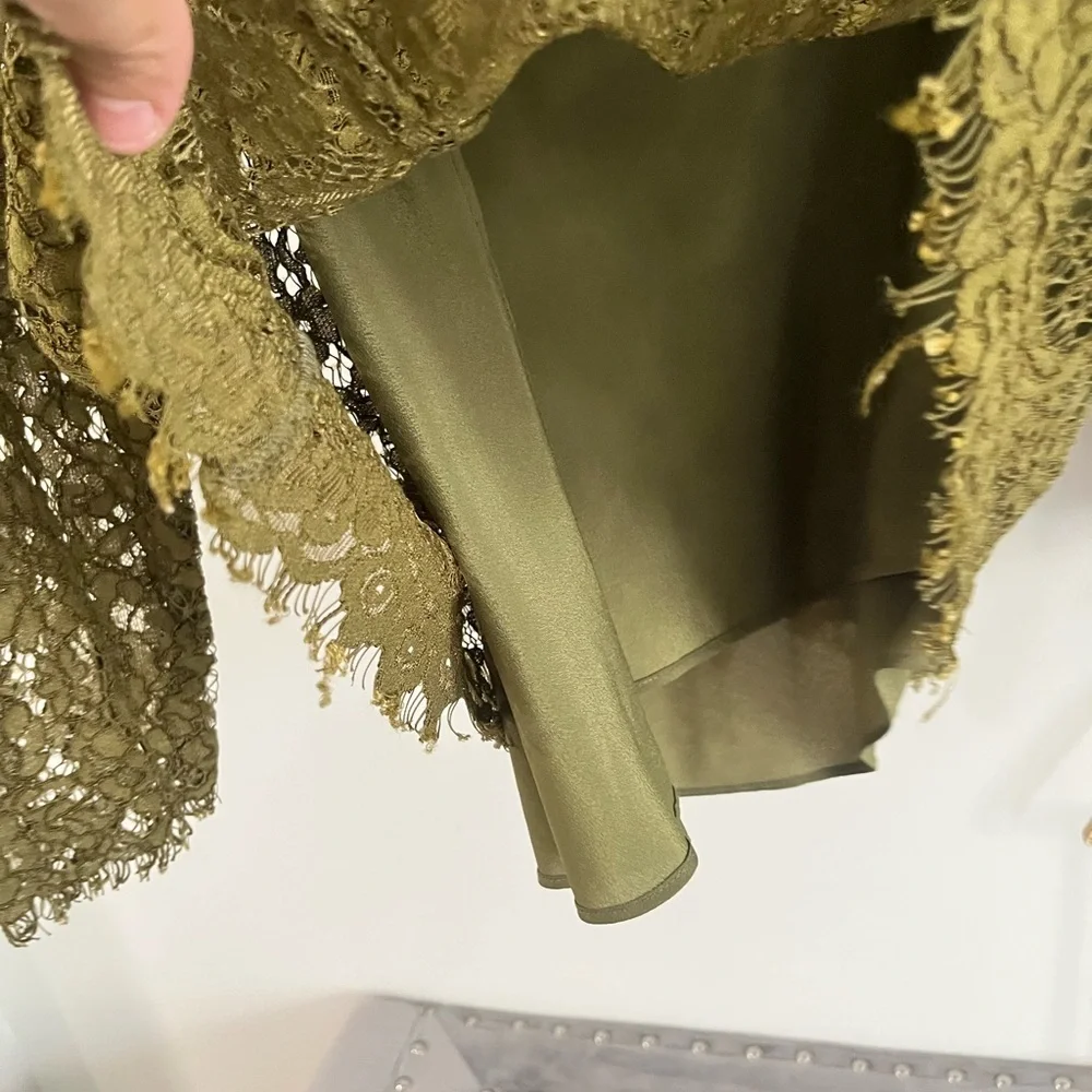 J. Crew Olive Lace Fairy gorpcore floral casual neutral Blouse size 8
